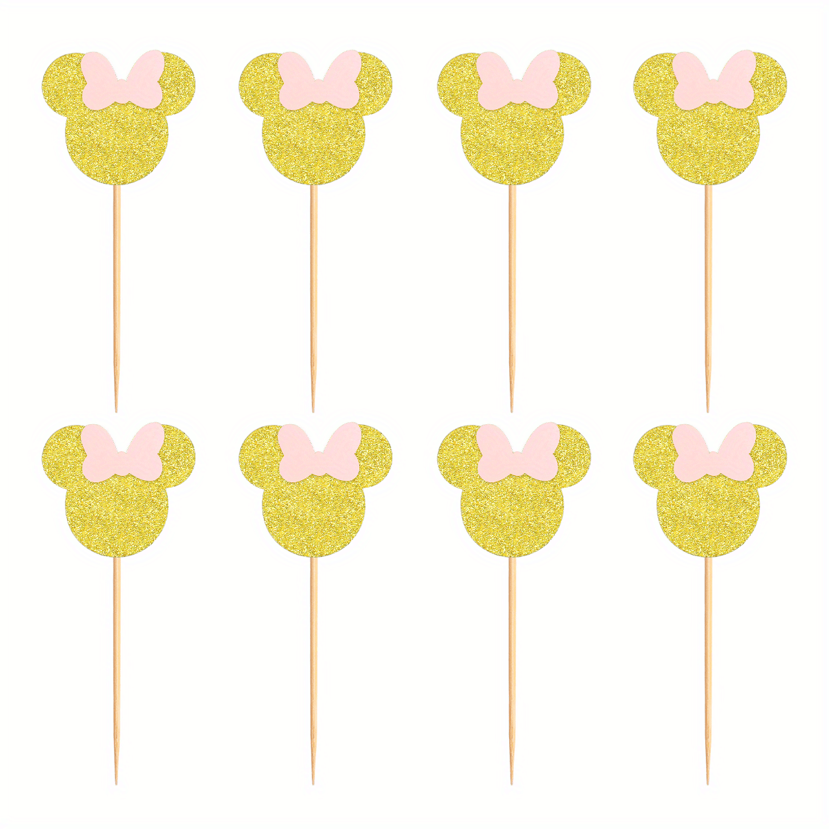 Mouse Cupcake Toppers with Pink Glitter for Wedding Birthday Party