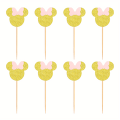 Mouse Cupcake Toppers with Pink Glitter for Wedding Birthday Party