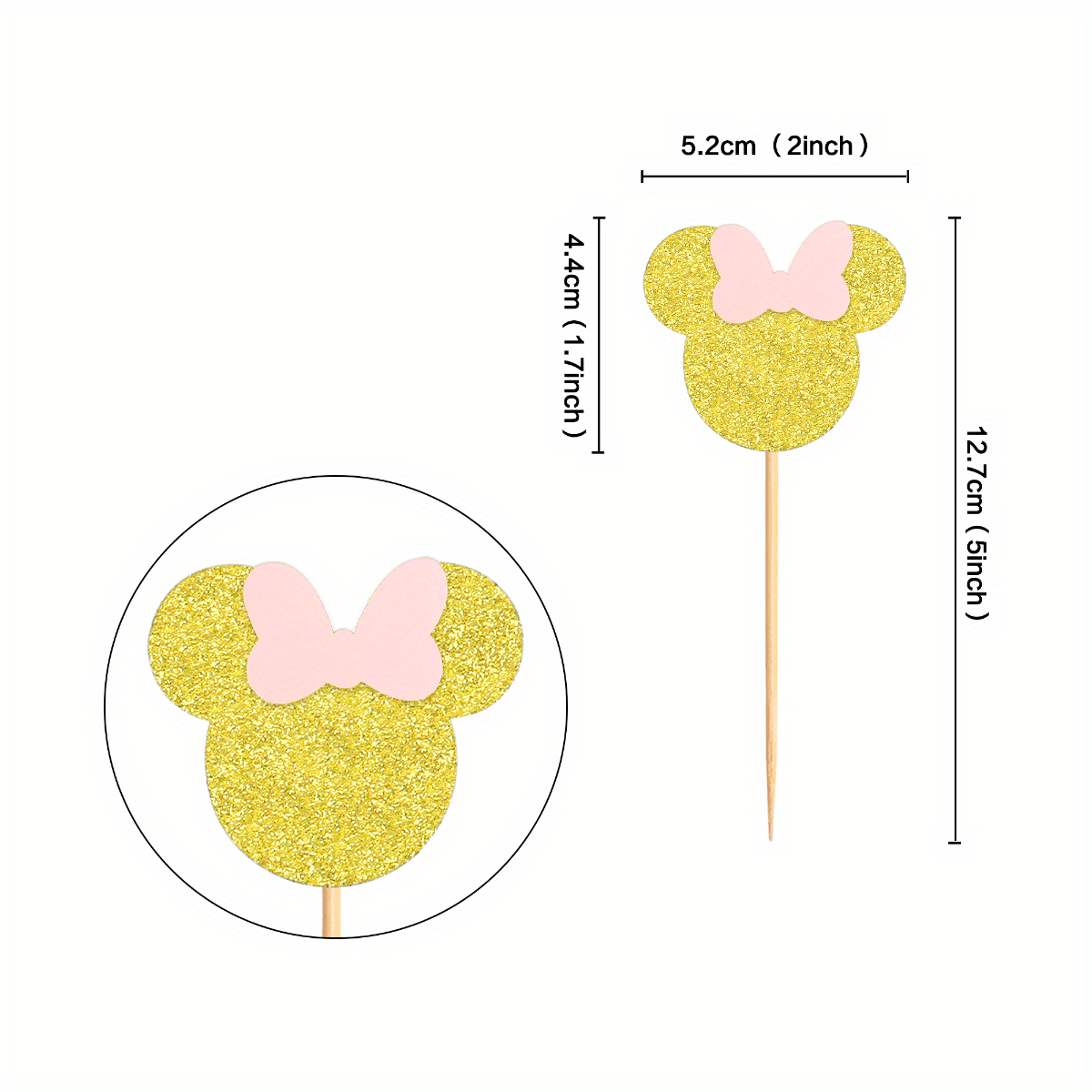Mouse Cupcake Toppers with Pink Glitter for Wedding Birthday Party