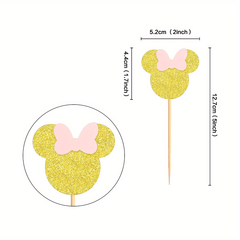 Mouse Cupcake Toppers with Pink Glitter for Wedding Birthday Party