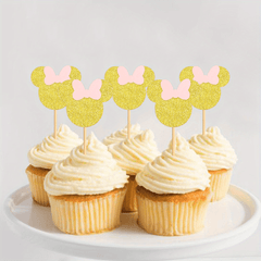Mouse Cupcake Toppers with Pink Glitter for Wedding Birthday Party