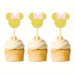 Mouse Cupcake Toppers with Pink Glitter for Wedding Birthday Party