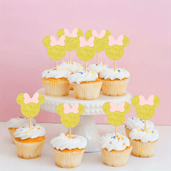 Mouse Cupcake Toppers with Pink Glitter for Wedding Birthday Party