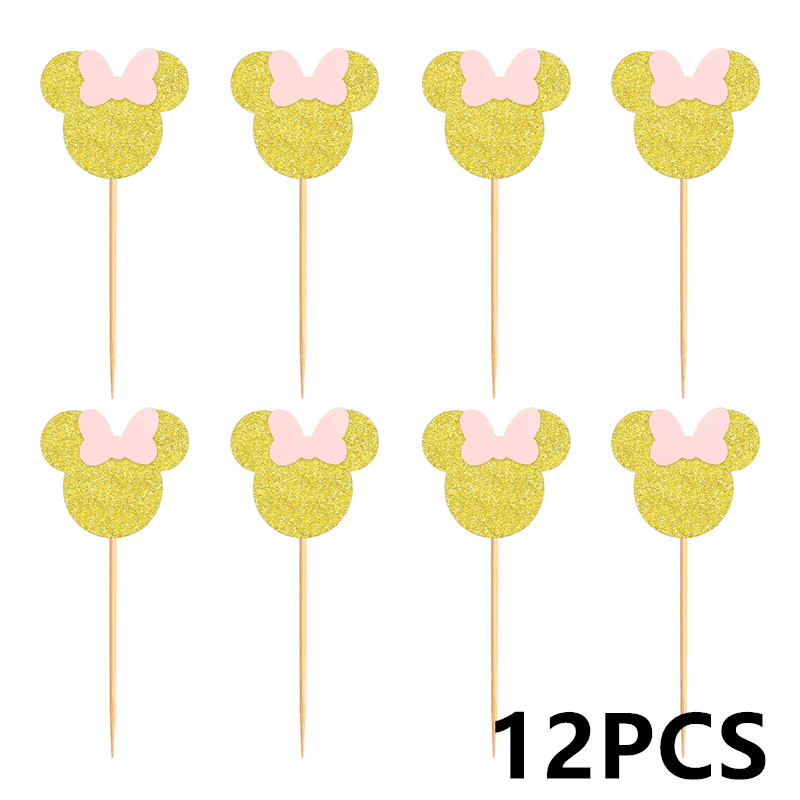 Mouse Cupcake Toppers with Pink Glitter for Wedding Birthday Party