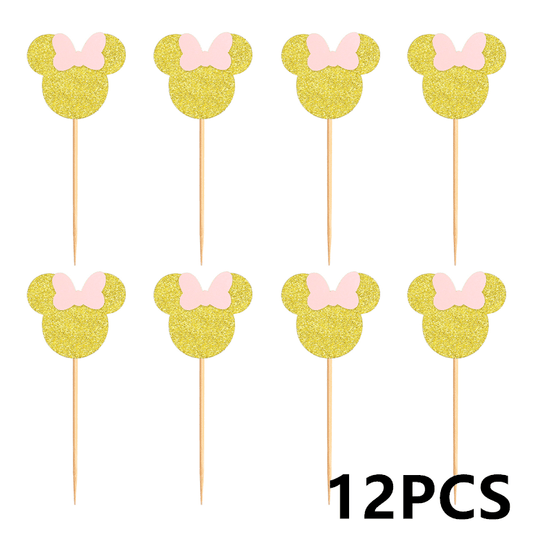 Mouse Cupcake Toppers with Pink Glitter for Wedding Birthday Party