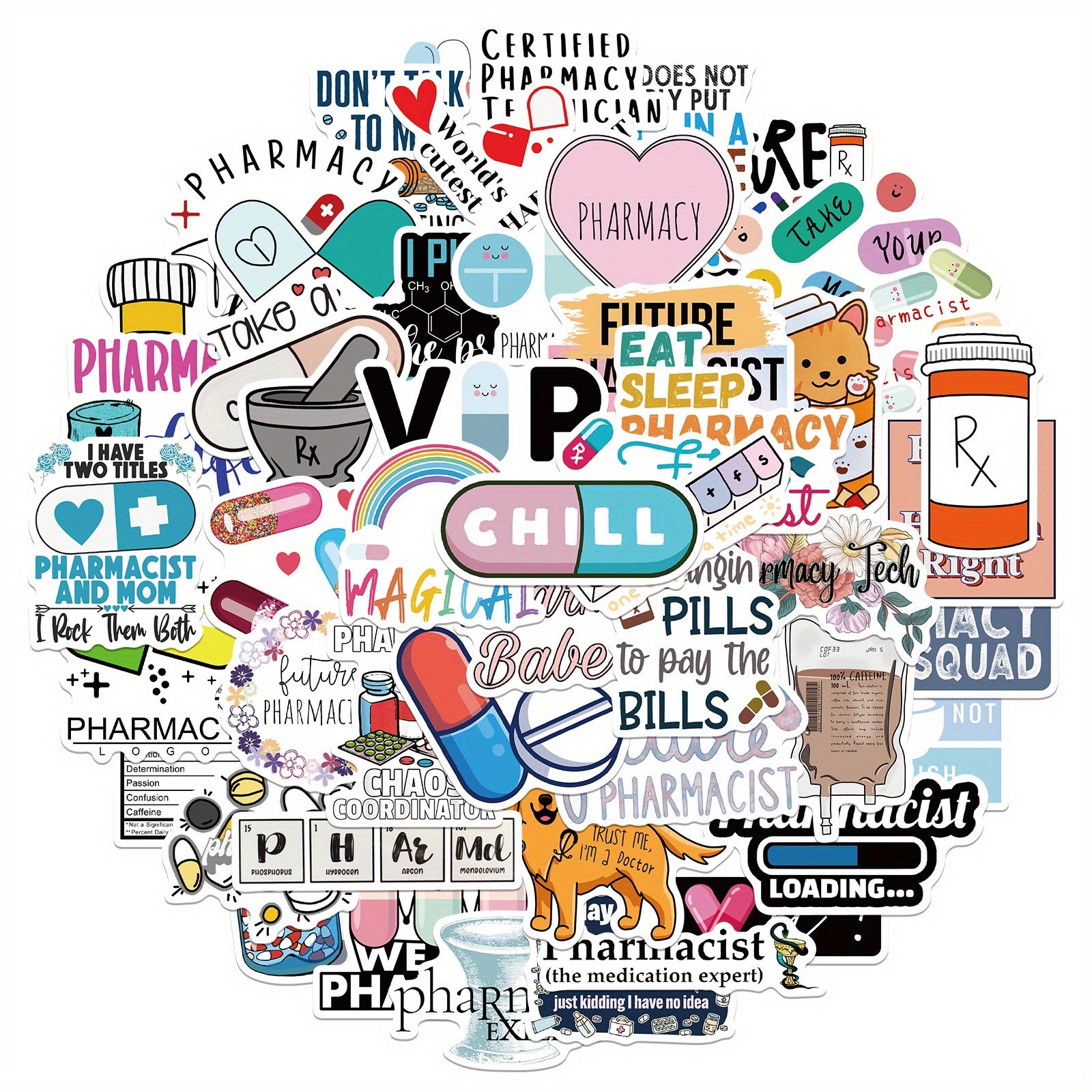 50pcs Cartoon Pharmacist Stickers for Laptops Mobile Phone
