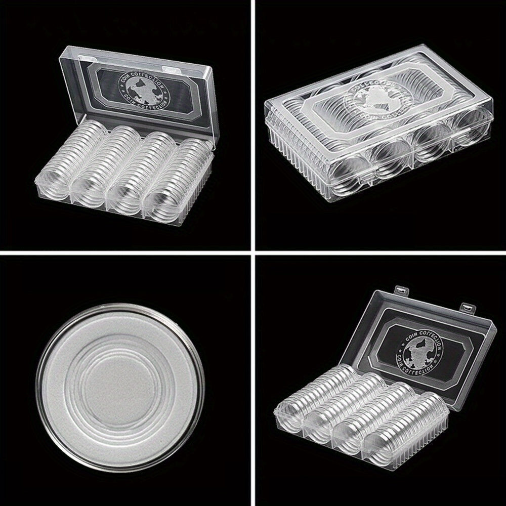 60pcs 41mm Coin Holder Capsules in Silvery Storage Box