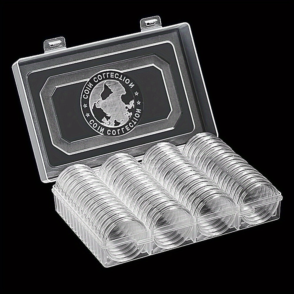 60pcs 41mm Coin Holder Capsules in Silvery Storage Box