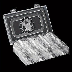 60pcs 41mm Coin Holder Capsules in Silvery Storage Box