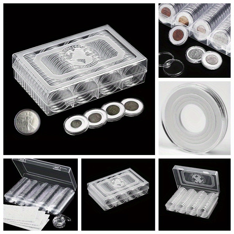 60pcs 41mm Coin Holder Capsules in Silvery Storage Box