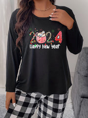 Snowman Print Long Sleeve Home Wear Tee