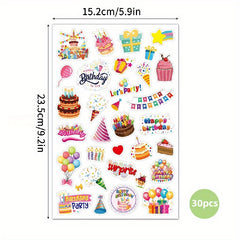 4pcs Happy Birthday Stickers Laser Glitter Cake Party Decoration