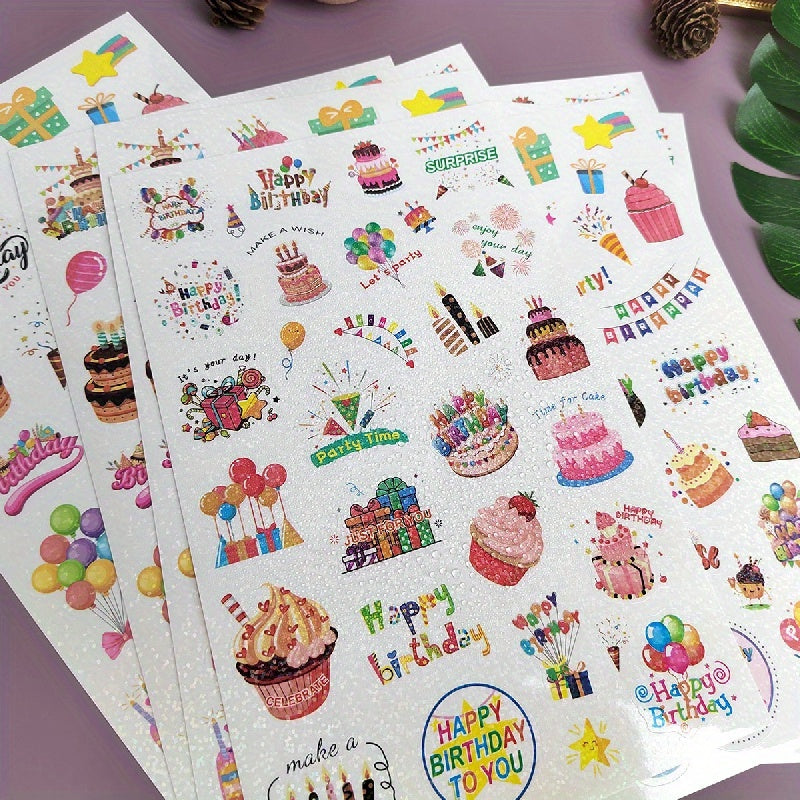 4pcs Happy Birthday Stickers Laser Glitter Cake Party Decoration