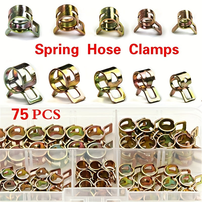 75pc Colorful Zinc Plated Elastic Hoop 6-22mm Pipe Clamp Repair Tool Set