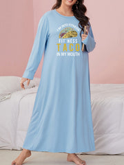 Plus Size Taco & Letter Print Nightdress, Long Sleeve Round Neck Sleep Dress
