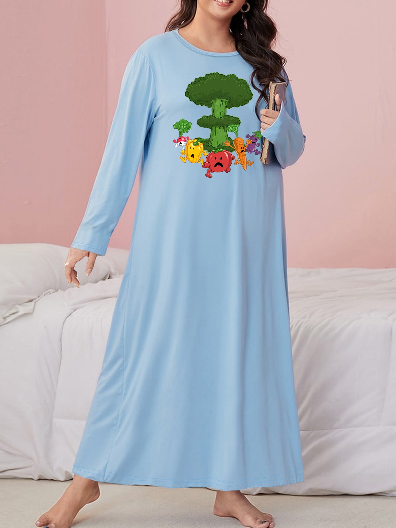 Nightdress Women's Plus Cartoon Vegetables Long Sleeve