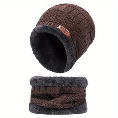Men's Winter Knitted Hat Thick Fleece Scarf Beanie