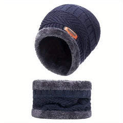 Men's Winter Knitted Hat Thick Fleece Scarf Beanie