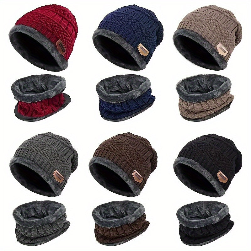 Men's Winter Knitted Hat Thick Fleece Scarf Beanie