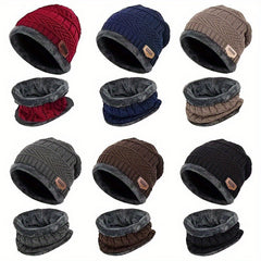 Men's Winter Knitted Hat Thick Fleece Scarf Beanie