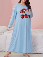 Lip & Cherry Print Long Sleeve Nightdress