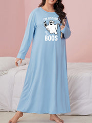 Ghost Print Long Sleeve Nightdress Plus Size