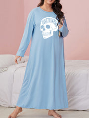Gothic Nightdress Skull Print Long Sleeve Stretch Sleep Dress