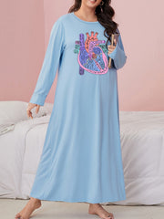 Casual Nightdress Women's Plus Stomach & Letter Print Long Sleeve