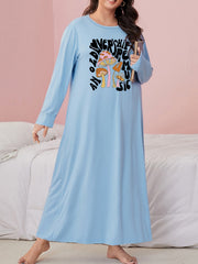 Casual Nightdress Women's Mushroom & Letter Print Long Sleeve
