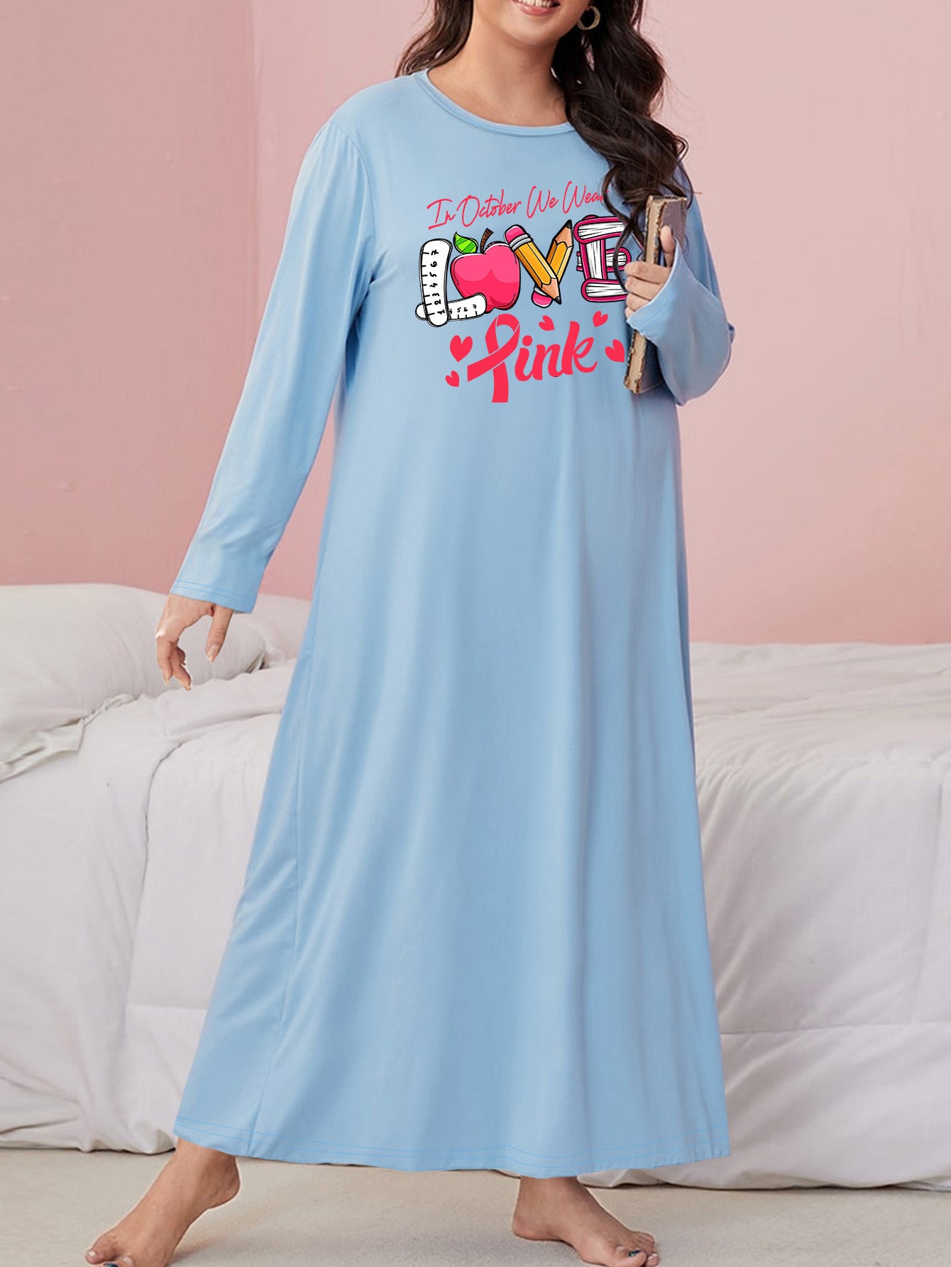 Plus Size Casual Nightdress Women's Plus Pencil Letter Print
