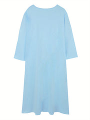 Cat Print Nightdress Long Sleeve Round Neck Loose Fit Sleep Dress