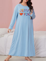 Ombre Slogan Print Long Sleeve Nightdress