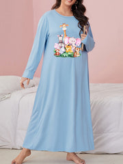 Women's Animal Print Nightdress Long Sleeve Round Neck