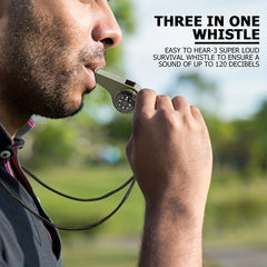 3 In 1 Emergency Survival Whistle Compass Thermometer Outdoor Sports Camping