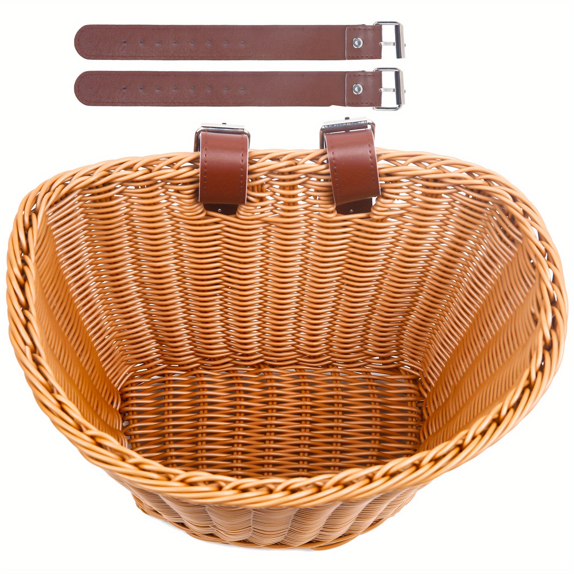 Woven Bike Basket D Shaped Front Basket With 2 Leather Straps
