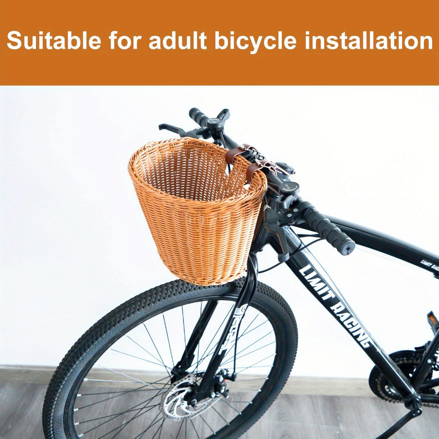 Woven Bike Basket D Shaped Front Basket With 2 Leather Straps