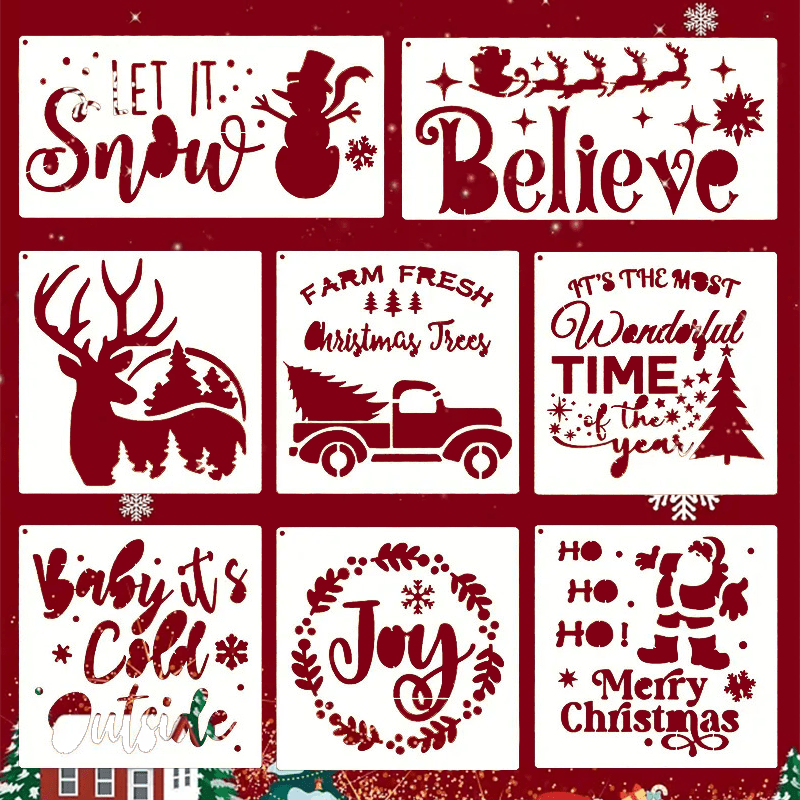 8 Sheets Christmas Painting Decoration Spray Hollow Template