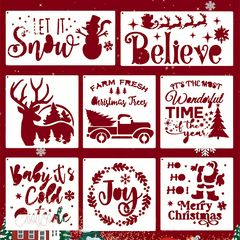 8 Sheets Christmas Painting Decoration Spray Hollow Template