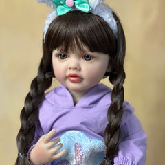 BZDOLL 22 Inch Realistic Reborn Baby Girl Doll Long Brown Hair Princess Toddler
