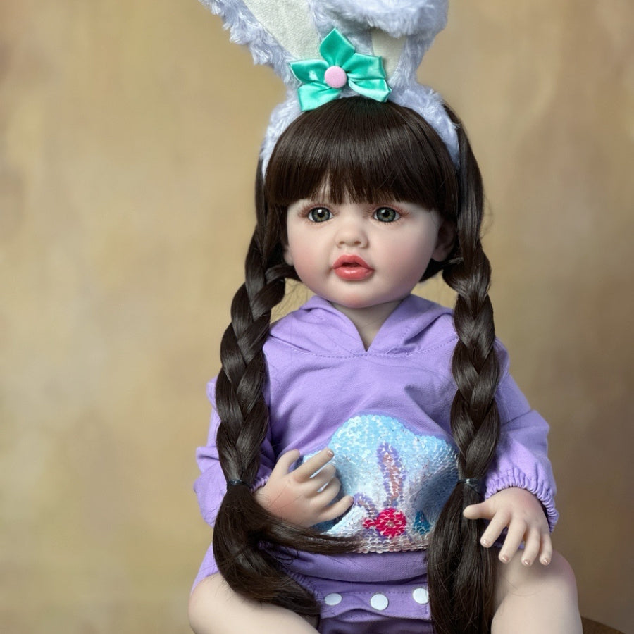 BZDOLL 22 Inch Realistic Reborn Baby Girl Doll Long Brown Hair Princess Toddler