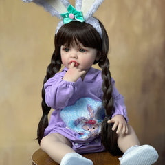 BZDOLL 22 Inch Realistic Reborn Baby Girl Doll Long Brown Hair Princess Toddler
