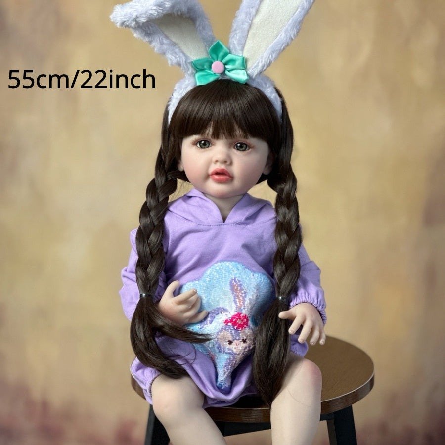 BZDOLL 22 Inch Realistic Reborn Girl Doll Soft Vinyl Brown Hair Princess Gift