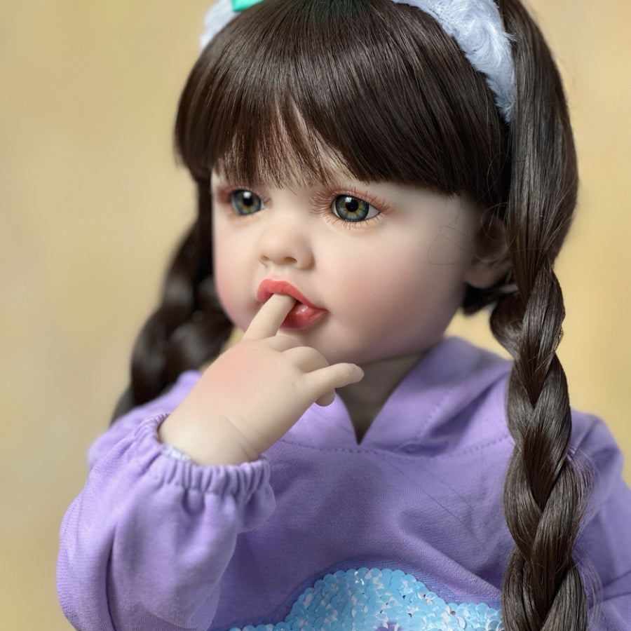 BZDOLL 22 Inch Realistic Reborn Baby Girl Doll Long Brown Hair Princess Toddler