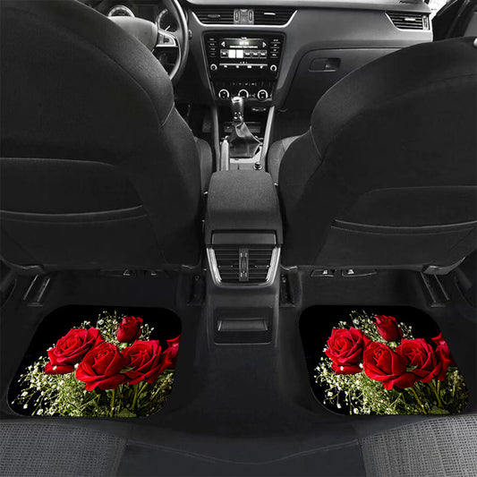 4pcs Rose Flowers Pattern Car Seat Covers Front Rear Seat Mat Car Accessories