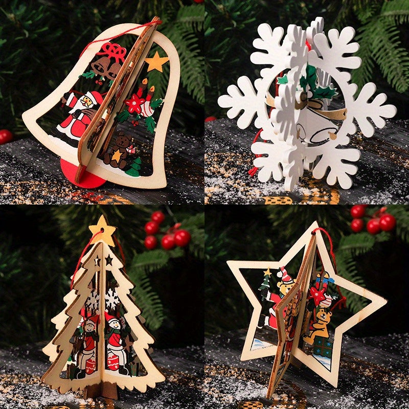 3D Bell Snowflake Christmas Tree Wooden Pendants
