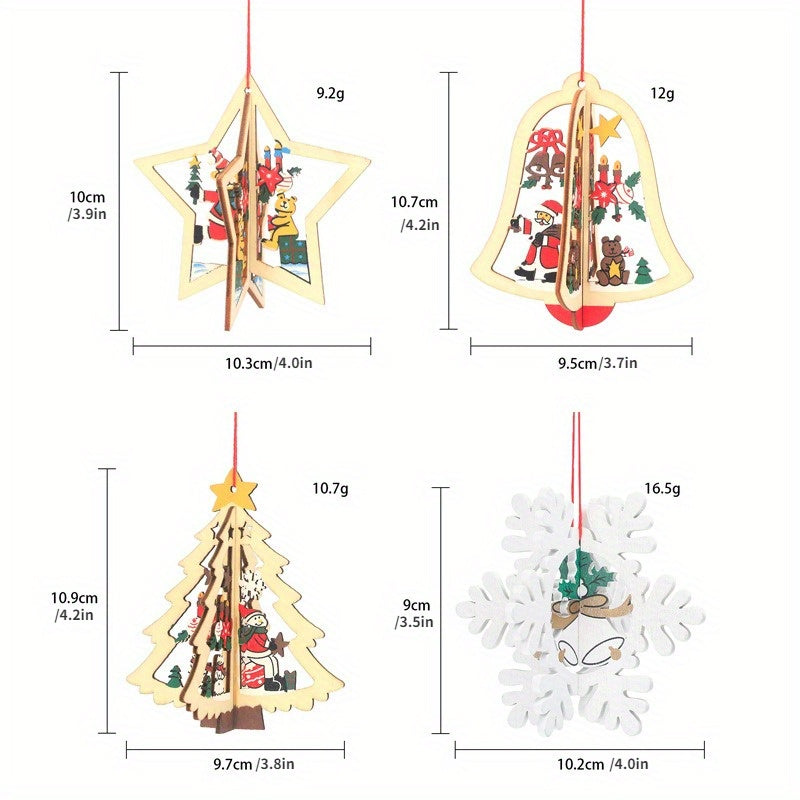 3D Bell Snowflake Christmas Tree Wooden Pendants