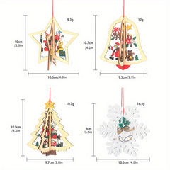 3D Bell Snowflake Christmas Tree Wooden Pendants