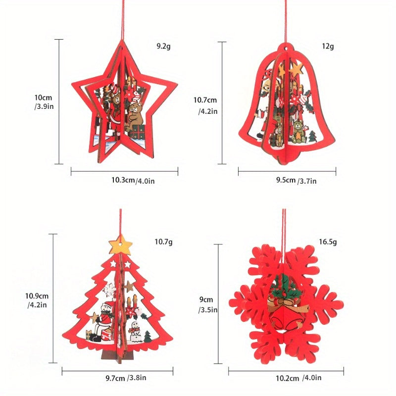 3D Bell Snowflake Christmas Tree Wooden Pendants