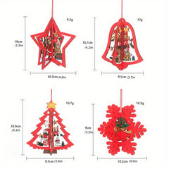 3D Bell Snowflake Christmas Tree Wooden Pendants
