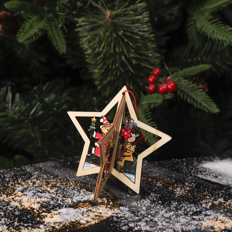 3D Bell Snowflake Christmas Tree Wooden Pendants